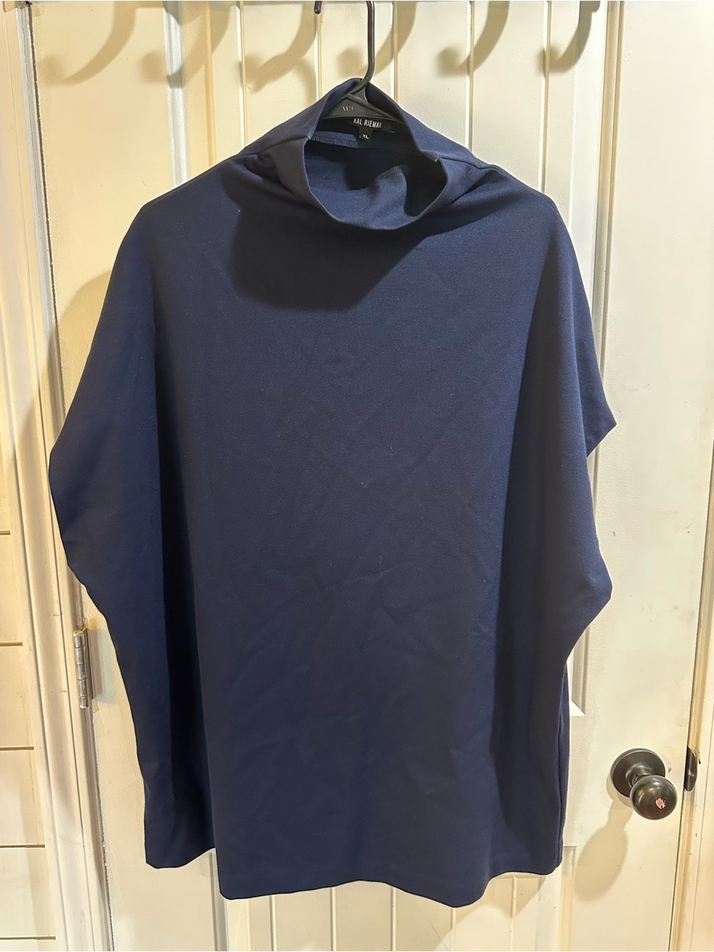 Kal Rieman Women’s XL Navy Funnel Neck Poncho Tunic Top Oversized Minimalist - Picture 2 of 6